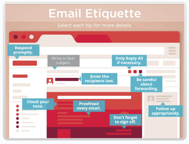 Still shot from a microlearning video highlighting email etiquette.